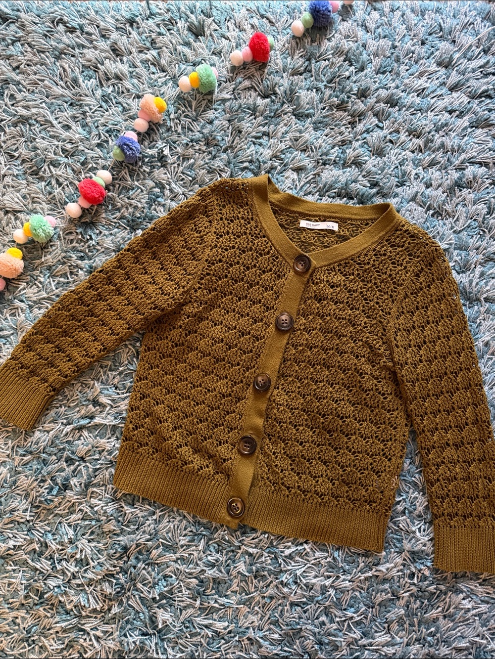 Old Navy — Olive Open-Knit Button Cardigan Sweater